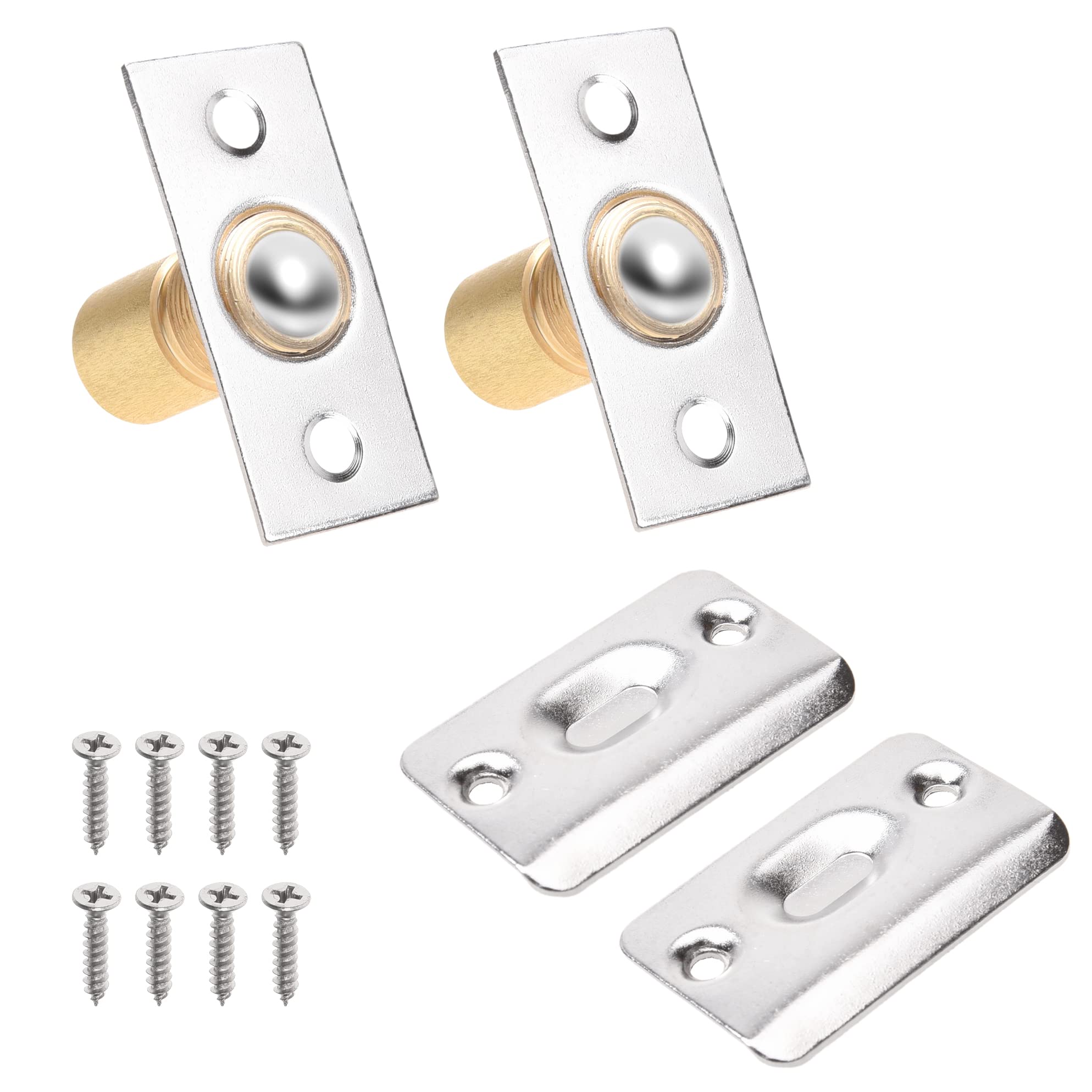Eco-Fused Adjustable Door Ball Catch - Brushed Nickel Ball Bearing Hardware with Spring - Compatible with Most Doors - Closets, Kitchen, French Door, Cabinets (Brushed Nickle - 2 Pack)
