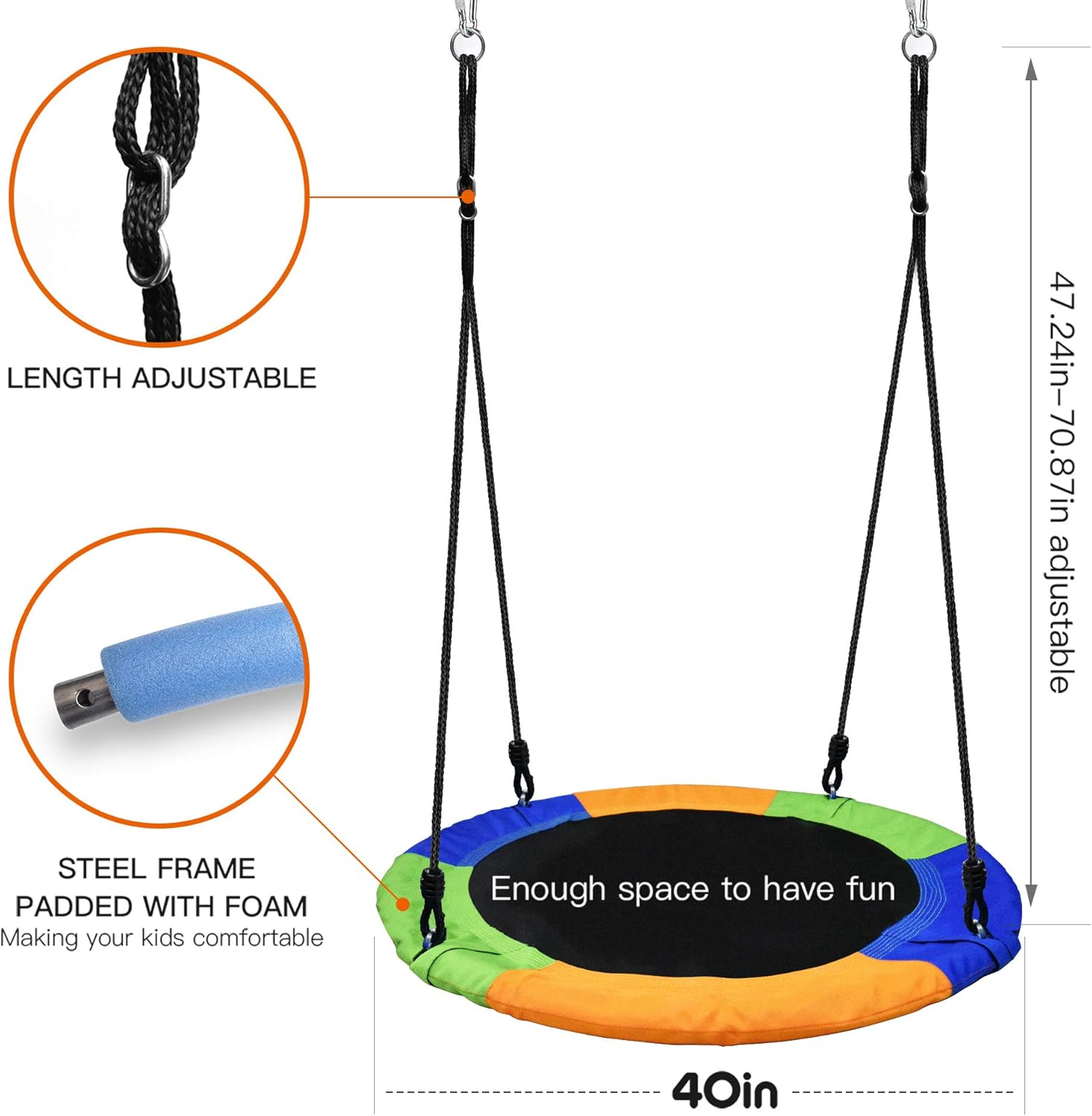 PACEARTH 40 Inch Saucer Tree Swing Flying 660lb Weight Capacity 2 Added Hanging Straps Adjustable Multi-Strand Ropes Colorful Safe and Durable Swing Seat for Children Adults: Kitchen & Dining