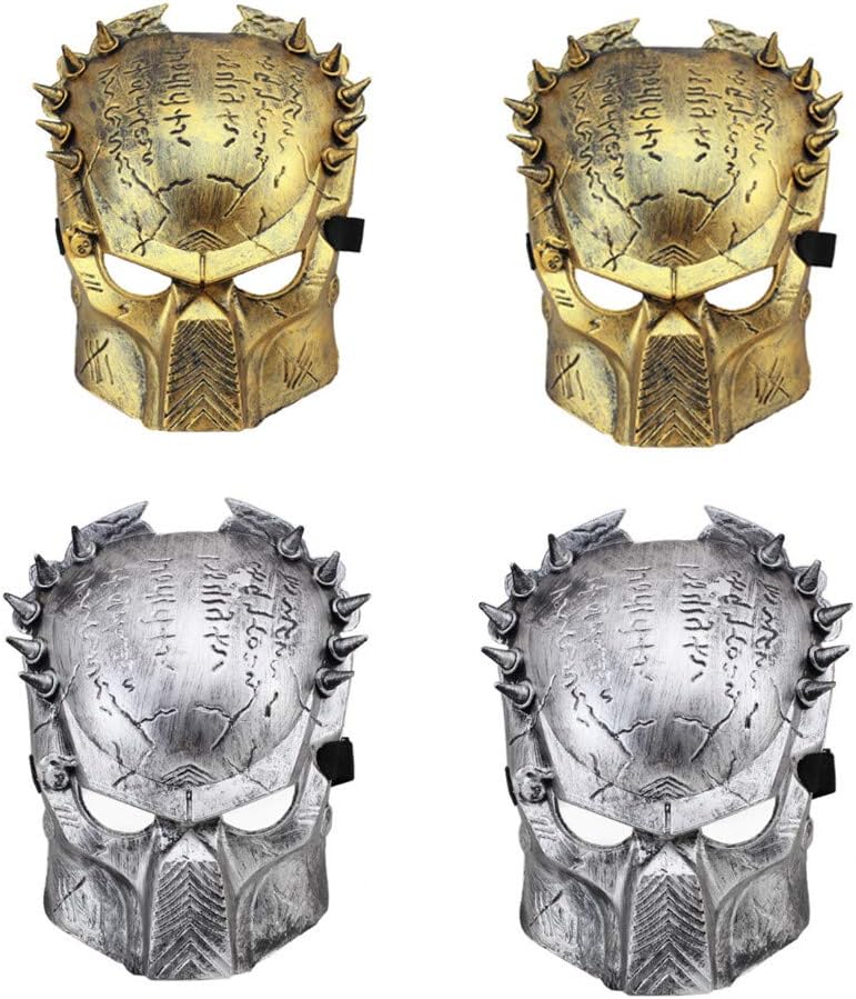 4pcs Ron Warrior Masks Man Supper Alien Predator Mask Warrior Movie Prop Lone Wolf Full face Party Halloween Terror Mask（Gold,Sliver）