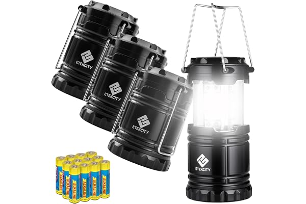Etekcity LED Camping Lantern, 4 Pack, Battery Powered, Emergency Light | Batteries Included, Ideal for Camping, Hiking, Power