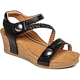 Aetrex Avril Orthopedic Platform Quarter Strap Low Heel Wedge Sandals for Women- Leather Memory Foam Footbed Arch Support Espadrilles Wedges For Women