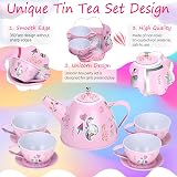 Auney 36 PCS Tin Tea Set Unicorn Toys for Girls Tea Party Pretend Play view 3