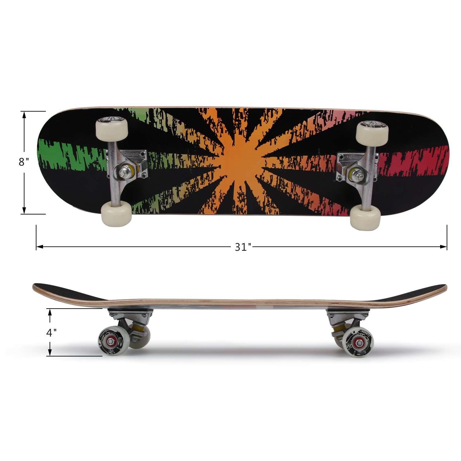 PUENTE 31 Inch Complete Skateboard 7 Layer Canadian Maple Wood Double