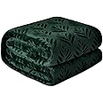 Exclusivo Mezcla Fleece Throw Blanket for Couch, Super Soft and Cozy Blankets All Season Use, Leaves Pattern, Plush Fuzzy Lightweight, Forest Green, 50x60 Inch