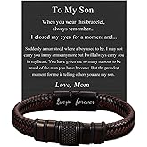 Someki To My Son Bracelet From Mom Dad Braided Leather Men's Bracelet with Love You Forever Engraved Birthday Inspirational Gifts Christmas Gifts Stocking Stuffers