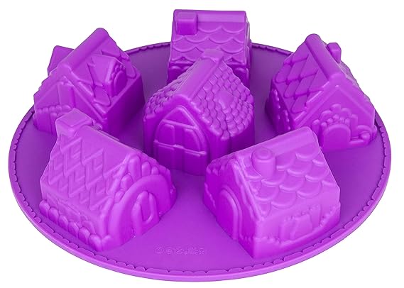 Blue Fox Silikonform Winterdorf, 6 Häuser, Weihnachten, Advent, Backform für Kuchen, Winterlandschaft, Dorf, Muffin, Brownie,