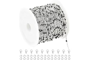 UMAOKANG 10 Meters Stainless Steel Jewelry Chain for Jewelry Making Black Enamel Bead Cable Chain Roll with Open Jump Rings and Lobster Clasps