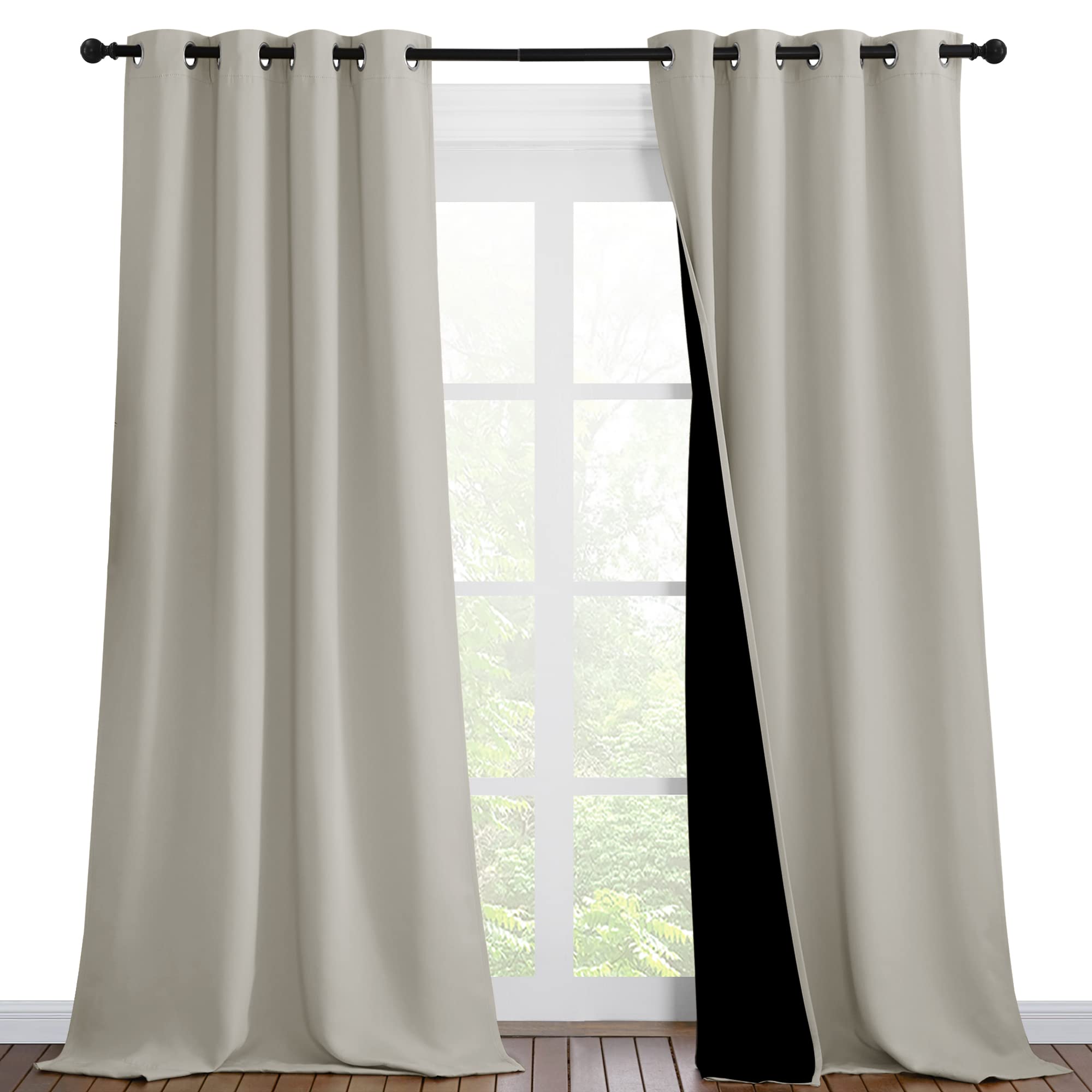 Photo 1 of NICETOWN Natural Blackout Curtains 90 inches Long, Full Light Blocking Drapes with Black Liner for Nursery, Thermal Insulated Draperies for Hall, Villa (2 Pieces, 46" Wide Each Panel)