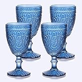 abrwyy Blue Wine Glasses set of 4, Blue Goblets, Vintage Drinking Glassware, Colored Glassware Set for Party Home Wedding Baby Shower