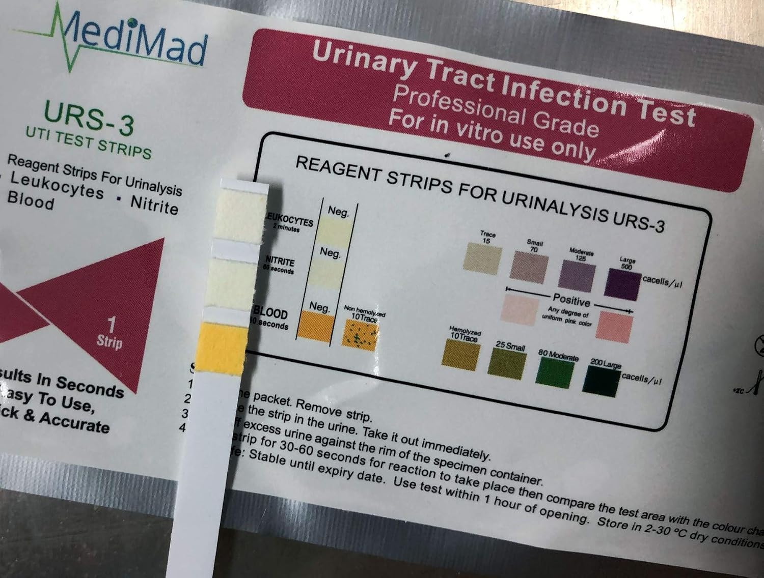 5 Pack - Urinary Tract Infection Urine Test Strips Tests 4 Key UTI Indicators, Leukocytes, Nitrites, Protein & Blood - Image 4