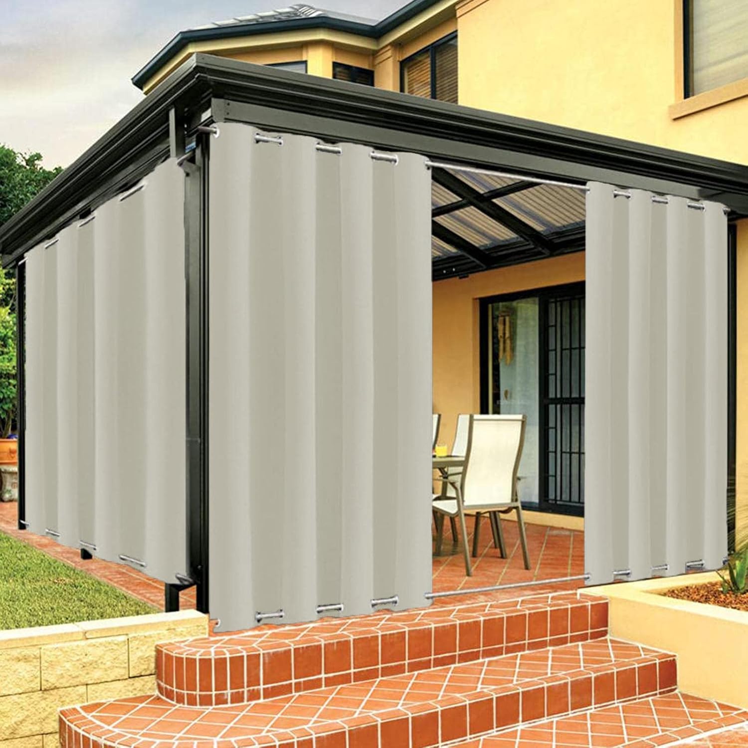 Outdoor Curtains - AMMFIT Blackout Outdoor Curtain Pergola Gazebo Curtain with Stainless Grommet at Top and Bottom,Waterproof Windproof Thermal Insulated Sunscreen Privacy Curtain,1 Panel,Beige-W52xH96