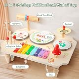 XIAPIA Kids Drum Kit 11 in 1 Wooden Musical Instrument Set Toddler Toys view 4