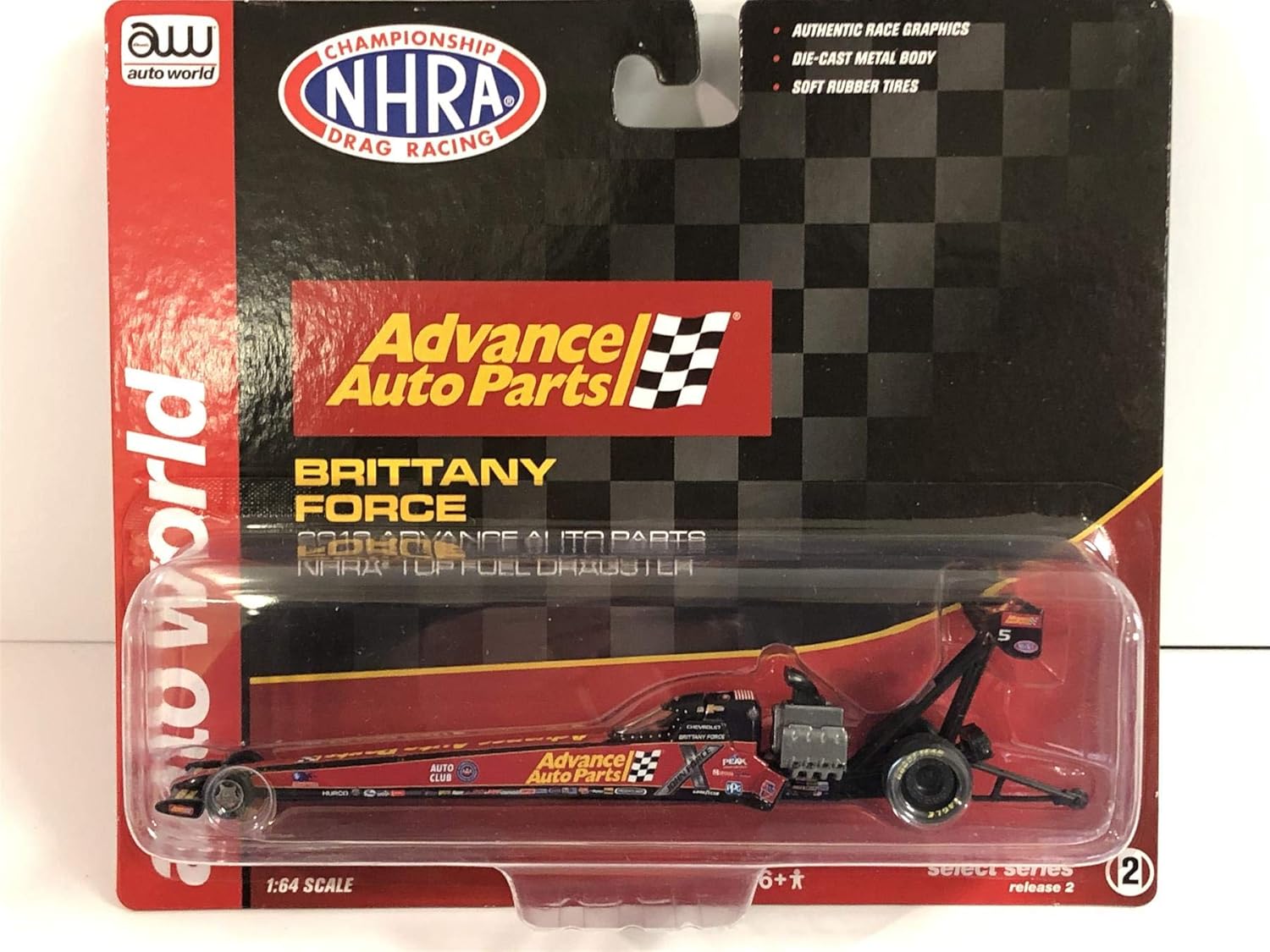 2019 NHRA TFD (Top Fuel Dragster) Release 2, Set of 3 Pieces 1/64 Diecast Model Cars by Autoworld AW64006