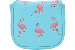 Jectse Mallet Putter Cover, Waterproof PU Leather with Thickened Plush Lining and Magnetic Closure, Exquisite Flamingo Embroi