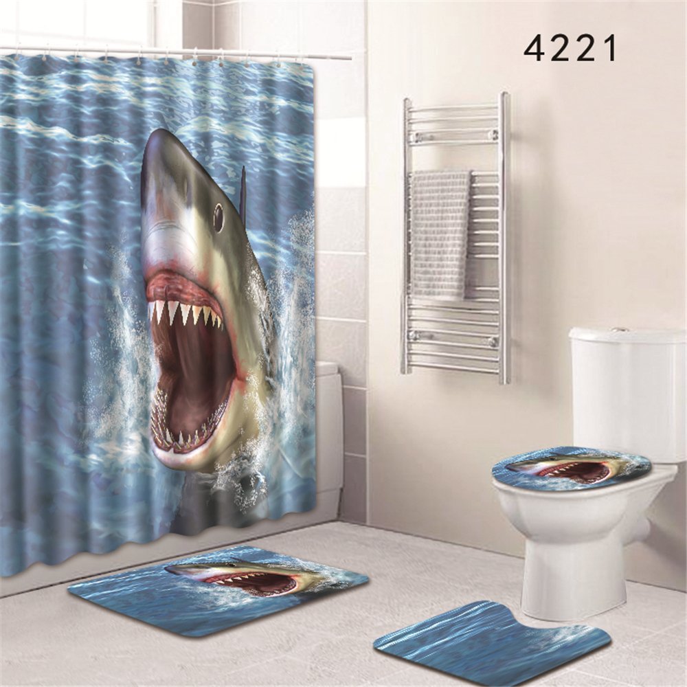 Oyeahbridal Set Of 4 Underwater World Theme Shower Curtain And Bath Mat Set 3d Thriller Shark Decor Waterproof Non Slip Bathroom Curtain And Rug Set With Hooks Multi 19 Amazon In Home Kitchen