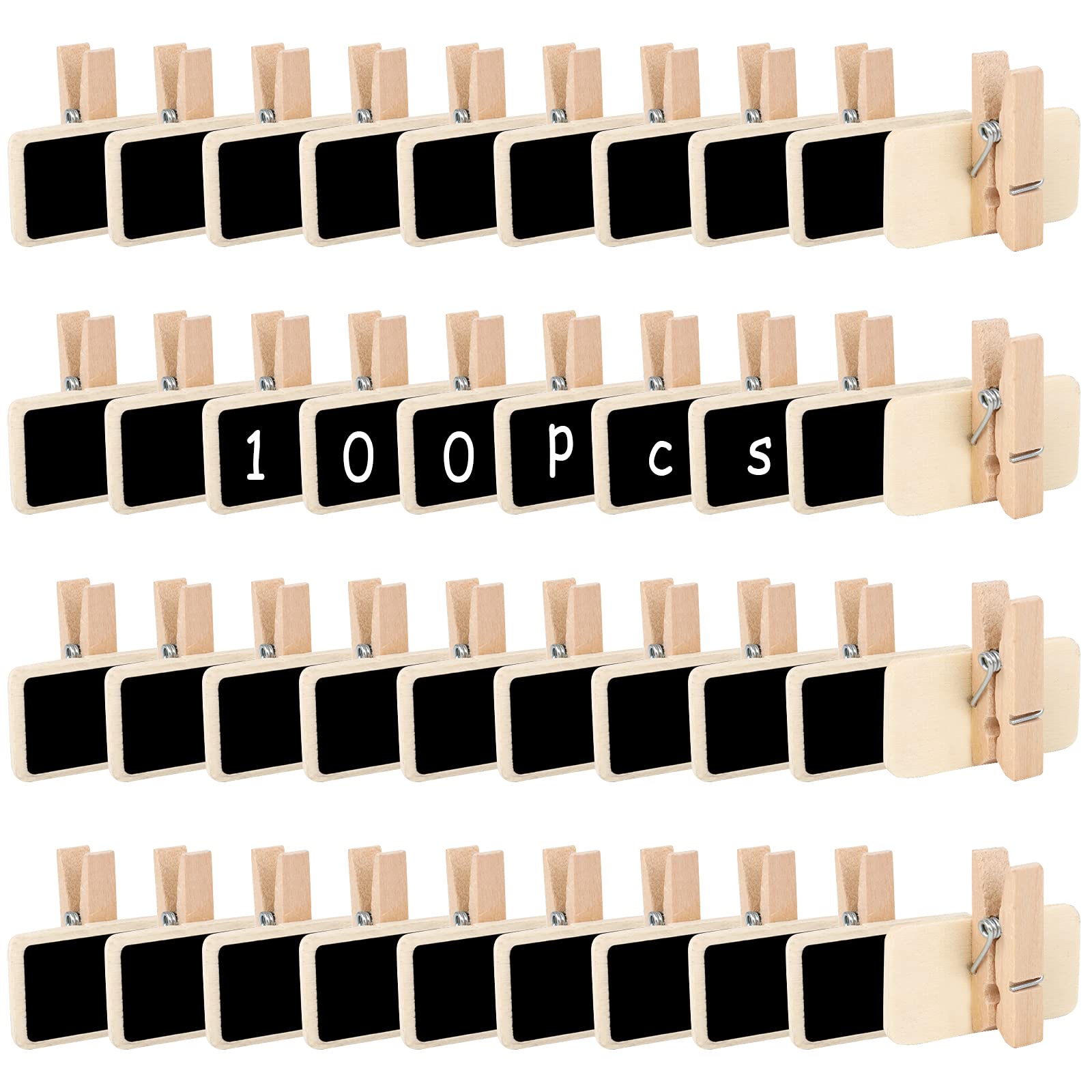 Mini Chalkboard, 100pcs Wooden Chalkboard, Mini Display Board with Clip, Mini Memo Boards, Mini Chalkboard for Memo, Wedding Food Label (Rectangle Shape)
