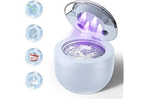 ECOBASIC Ultrasonic Retainer Cleaner, Retainer Cleaner for Dentures, Mouth Guards, Braces, Toothbrush Heads, Jewelry with UV-C Cleaner, 45kHz Ultrasonic, 4 Mode Ultrasonic Cleaner Machine (Light Blue)