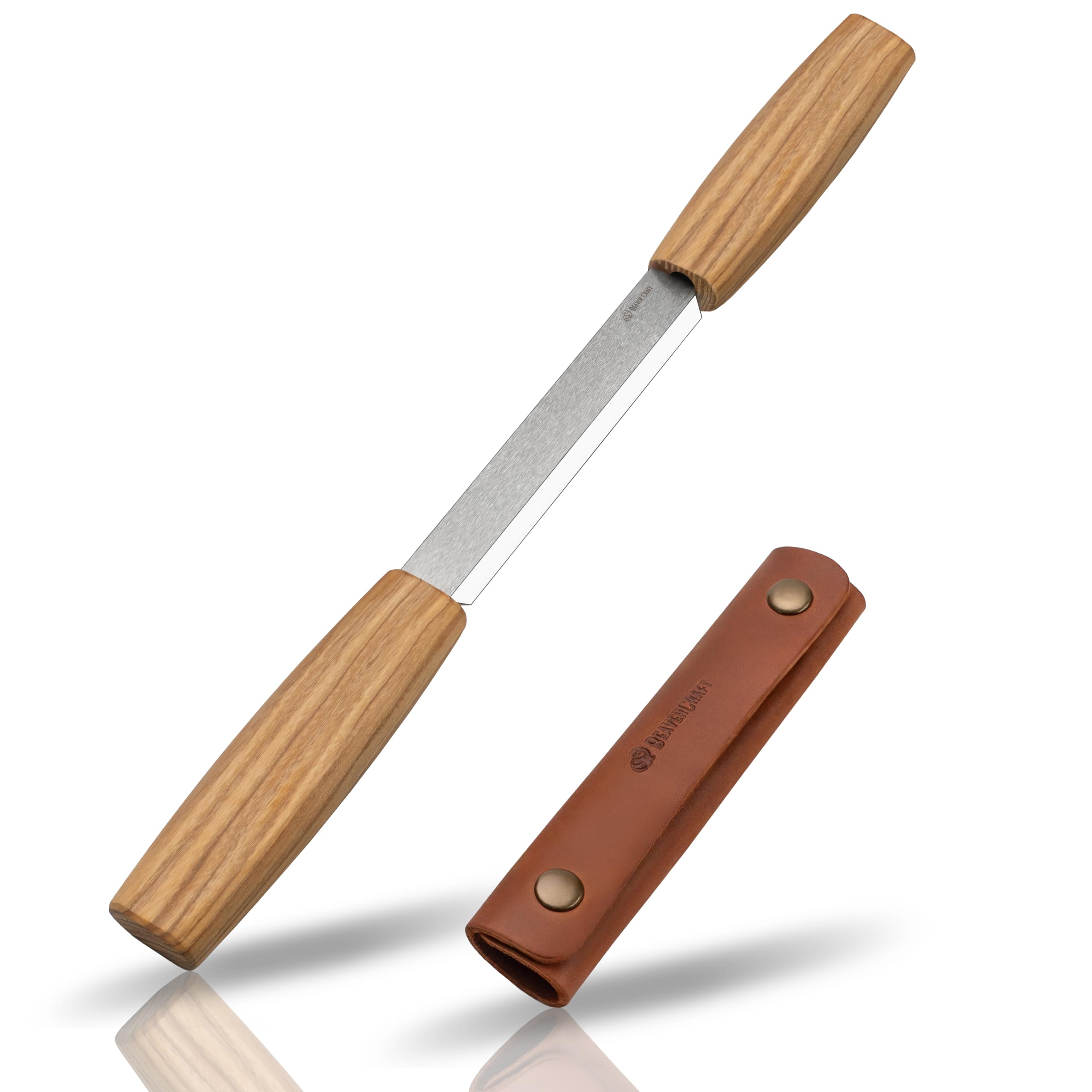 Photo 1 of BeaverCraft Draw Knife Woodworking Tool 4.3"- Drawknife Wood Carving Knife with Leather Sheath DK2s - Whittling Knives for Shaping, Detailing, Spoon Carving - Whittling Tools