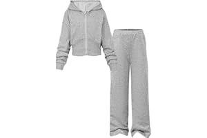 YOURUIKEY Girls 2 Piece Outfits Hoodie Zip Drop Shoulder Sweatshirt and Sweatpants Set with Pockets Sweatsuit Fall Clothes