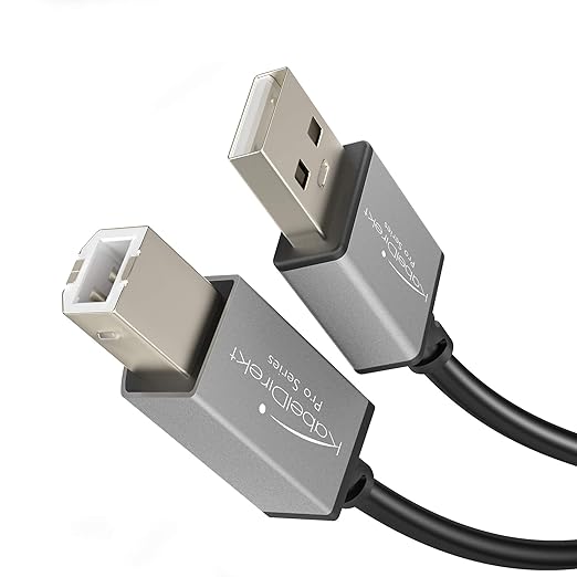 KabelDirekt - USB B 2.0 Kabel - 5m - (USB A auf USB B zur Verwendung als Druckerkabel, Scannerkabel oder für Faxgeräte, schwa