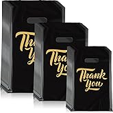 Jeyiour 300 Pcs Thank You Merchandise Bags 3 Size Shopping Bags for Business with Handles Thank You Gift Plastic Boutique Goodie Sacks for Wedding Stores Packaging(Black)