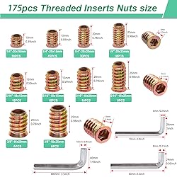 Twidec/175PCS Threaded Inserts for Wood Kit