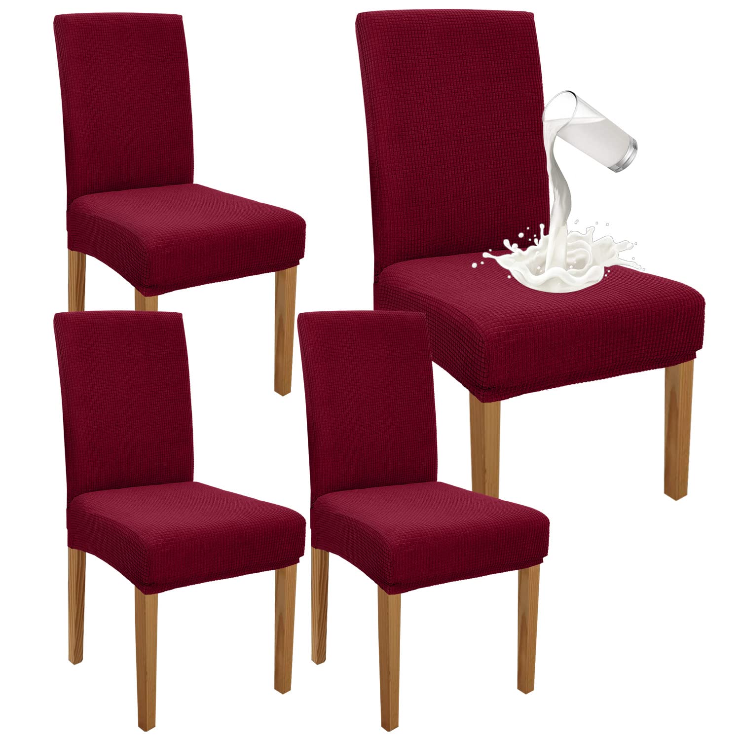 Granbest Premium Waterproof Dining Chair Covers Set of 4, Stretch High Back Chair Slipcovers for Dining Room, Washable Removable Chair Protector for Banquet, Kitchen, Party, Hotel (WineRed, Pack of 4)