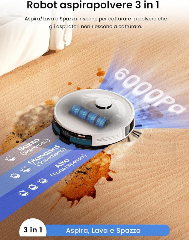M2L Plus Robot Aspirapolvere Lavapavimenti con Mappatura, 6000 Pa — foto 3 di 8