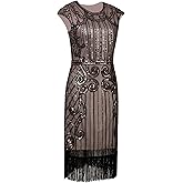 Vijiv 1920s Vintage Inspired Sequin Embellished Fringe Long Gatsby Flapper Dress