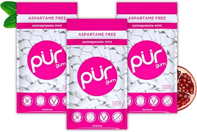 PUR Gum Sugar Free Pomegranate Mint 55 Pieces Pack of 3 Vegan Gluten Free