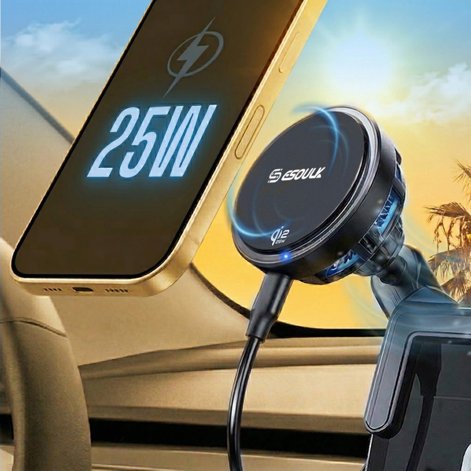 Photo 1 of ***MISSING PARTS*** Esoulk [2026 Upgraded] Qi2 25W Fast Wireless Car Charger for Tesla Model 3/Y, Magnetic Phone Mount with Active Cooling Fan, Dashboard Screen Mount for iPhone & Android