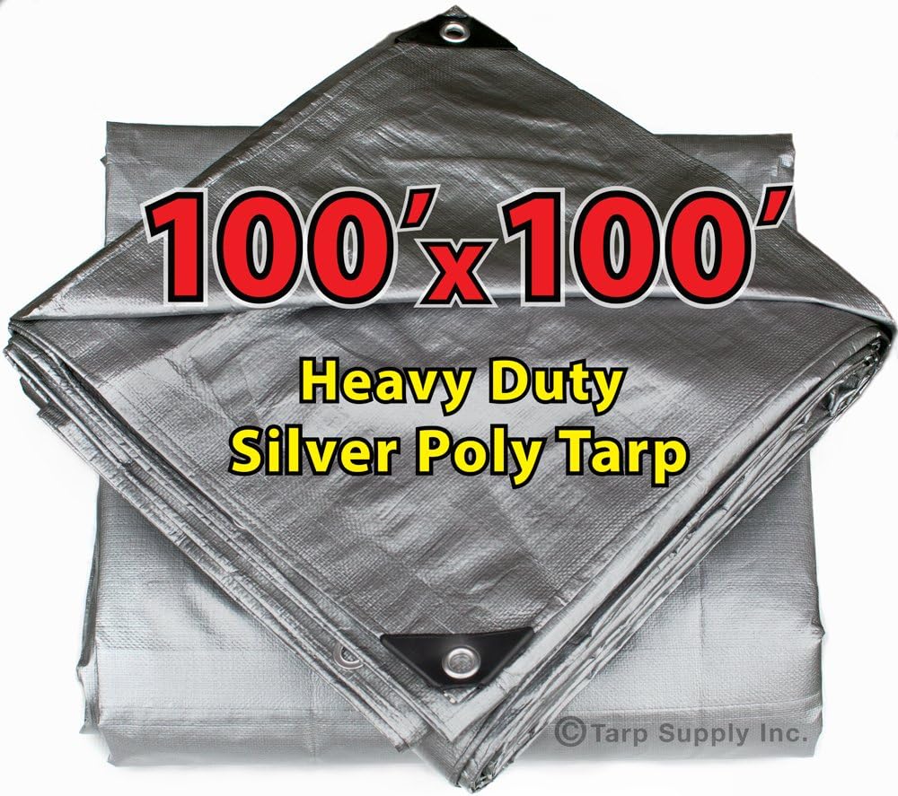 100' X 100' Heavy Duty 14 by 14 Cross Weave 10 Mil Silver Poly Tarp