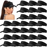 24 Pieces UV Protection Visors for Women Men Sports Outdoor Sun Visor Hat Black Visor Adjustable Beach Cap for Outdoor Tennis Running Golf