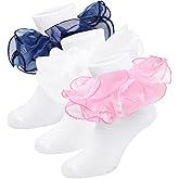 Witwot Girls Ruffle Socks Toddler Double Lace Frilly Pageant Dress Sock Turn Cuff Socks