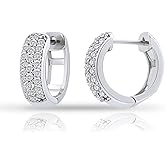 Hoops & Loops 925 Sterling Silver Cubic Zirconia 15mm Huggie Hoop Earrings, Silver Yellow Gold & Rose Gold