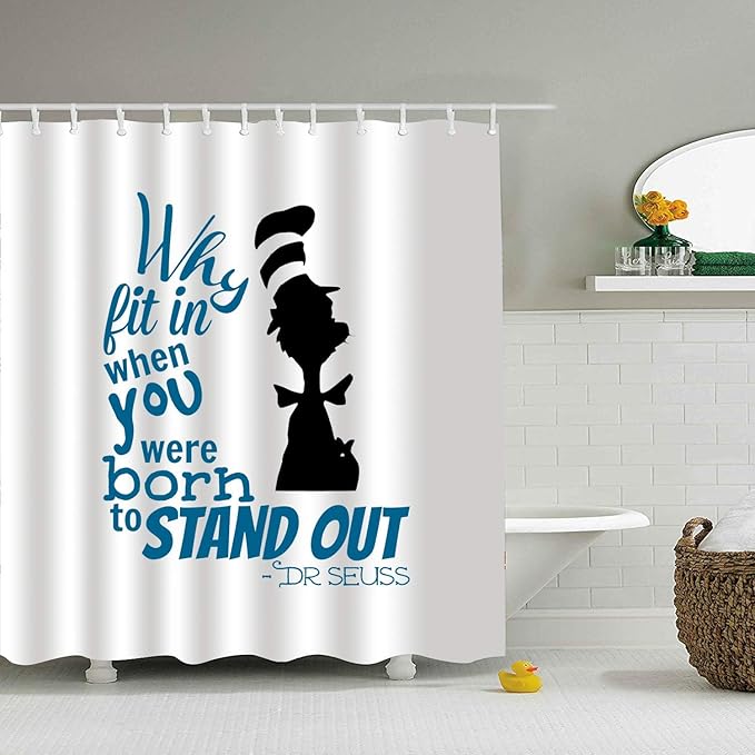 Amazon Com Mweet Decor Shower Curtain Dr Seuss Quotes Why Fit In When You Polyester Fabric Bathroom Shower Curtain Set 71 78 Inch Home Kitchen