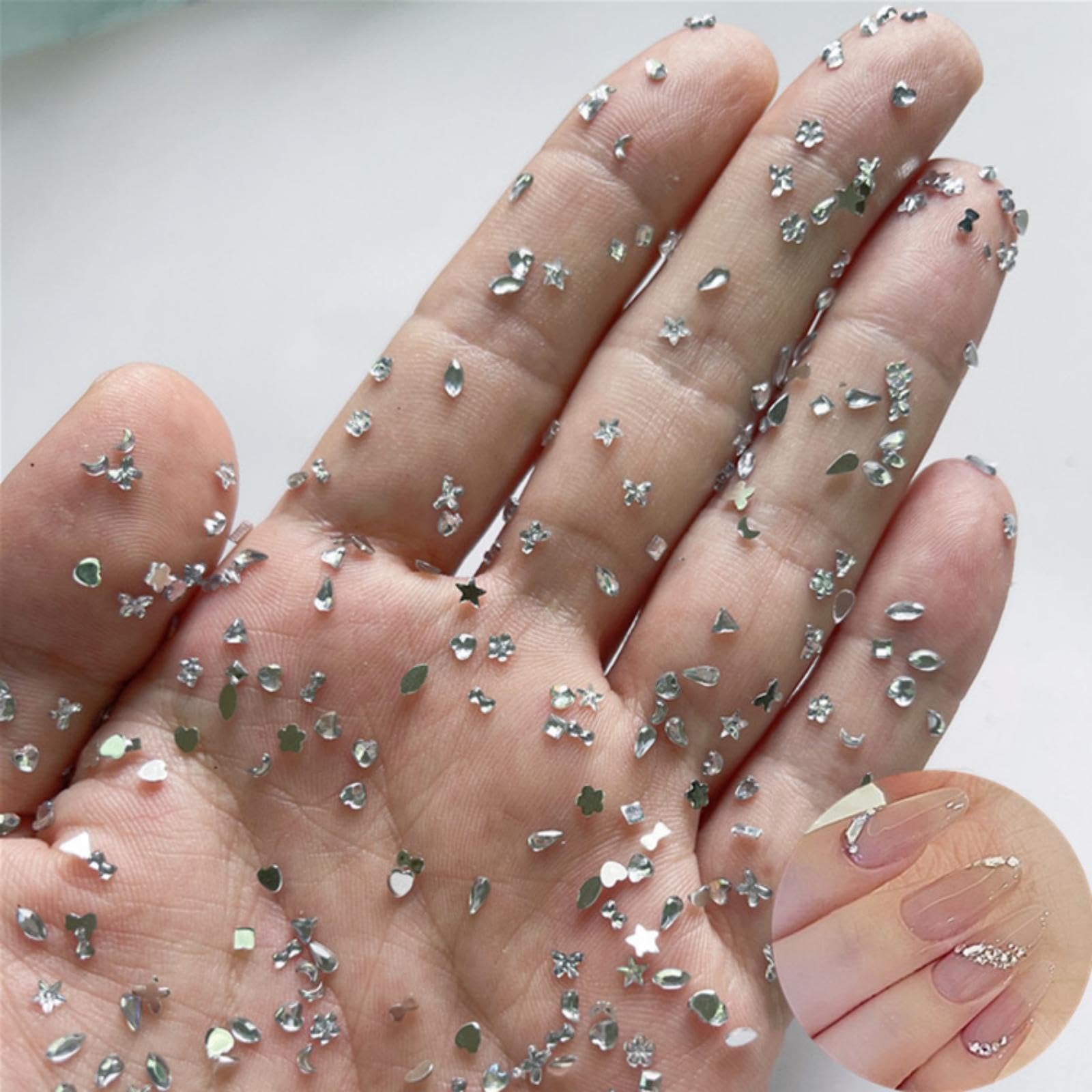 Photo 1 of 1000PCS Silver Mini Rhinestones Nail Art Charms Multi Shape Crystal Flat Back Nail Gems 3D Moon Heart Star Flower Nail Diamonds Kawaii Nail Crafts Acrylic Nail Rhinestone for Women Girls DIY Manicure