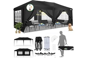 COBIZI Canopy 10x20 Pop Up Canopy Tent with 6 Sidewalls Easy Pop Up Tent 10x20 Waterproof Commercial Instant Shelter UPF 50+ Portable Gazebo Wedding Tents for Parties Car Port Vender Events(Black