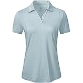 BGOWATU Women's Short Sleeve Golf Tennis Polo Shirts V Neck Collared Workout Tops UV Protection Dry Fit