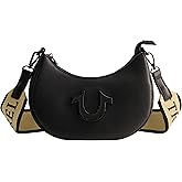 True Religion Women's Shoulder Bag Purse, Crescent Hobo Handbag with Adjustable Removable Strap and Horseshoe Logo