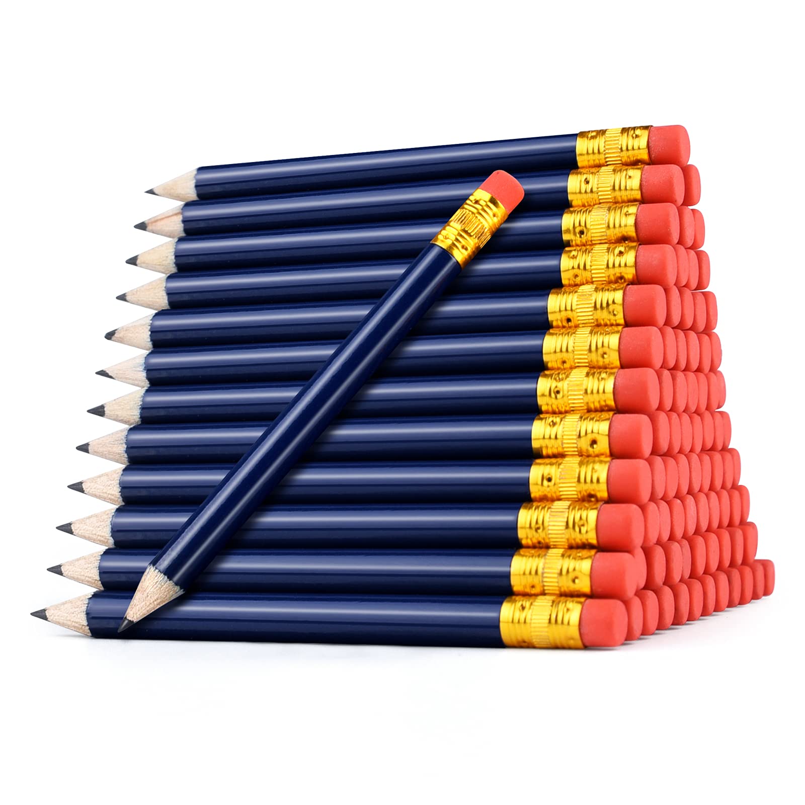 ELECLAND 85 Pcs Mini Golf Pencils with Eraser Half Pencil 2HB - 4-inch Pocket Pencils, Navy Blue for Golf, Classroom, Pew
