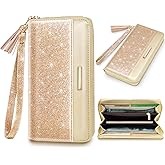 Coco Rossi Women Wallets Multi Card Case Wallet Clutch Wallet Card Holder Organizer Ladies Purse Glitter Tassel Wrist strap Purse,Champagne Gold Glitter