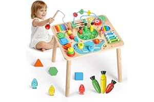 VEVOR Montessori Activity Table for Toddler 1-3 Years Old, 13 in 1 Wooden Learn Activity Desk, Baby Play Table for Boys & Gir