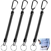 Tyqour Heavy Duty Retractable Coiled Lanyard with Key Ring and Lobster Clasp - 4pcs Lanyard Set for Keys, Wallet, Cellphone - Black