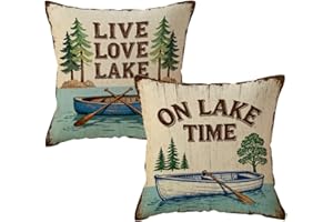 Lake Time Decorative Throw Pillow Cover Canoe Design Live Love Lake House Decor Beach Cabin Decor Pillowcases Nautical Lake C
