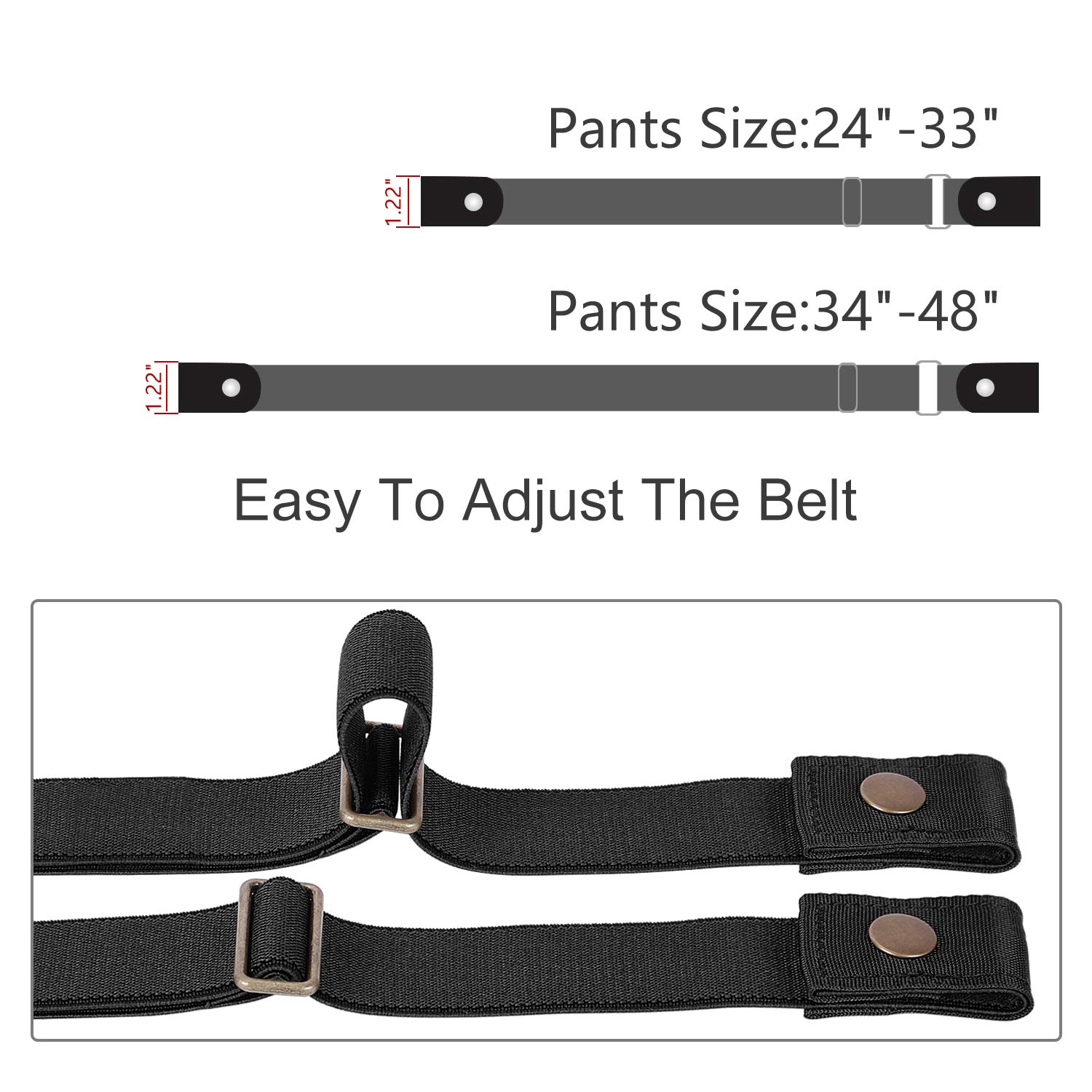 WERFORU Buckle-Free Women No Buckle Invisible Fabric Stretch Belt For Jeans, Black, Large(Pants Size 34-48 Inches)