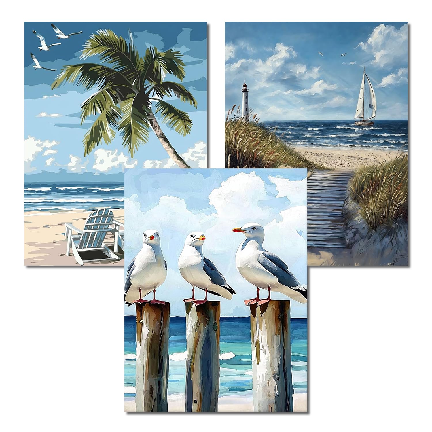 Yaostarart 3 Pack Paint by Numbers for Adults,Beach Painting by Numbers for Adults,Landscape Adult Paint by Numbers,DIY Acrylic Painting Kits Perfect for Home Decor and Gifts 12x16inch