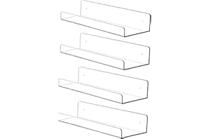 Cq acrylic 15" Invisible Acrylic Floating Wall Ledge Shelf, Wall Mounted Nursery Kids Bookshelf, Invisible Spice Rack, Clear 5MM Thick Bathroom Storage Shelves Display Organizer, 15" L,Set of 4