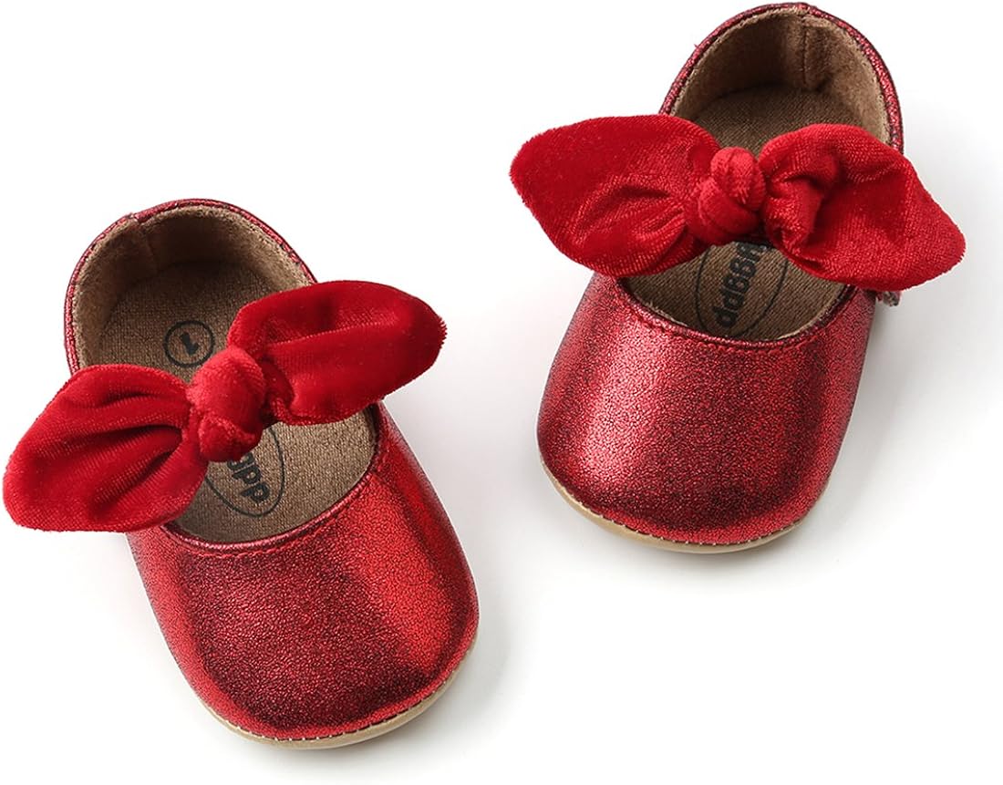  | Baby Girls Mary Jane Flats Anti-Slip Rubber Sole Bow Toddler Princess Dress Shoes | Mary Jane