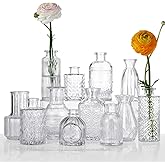 12 Pcs Small Glass Bud Vase Set of，Mini Vintage Vases in Bulk, Clear Bud Vases for Centerpieces， Rustic Wedding Decorations，Home Table Flower Décor.